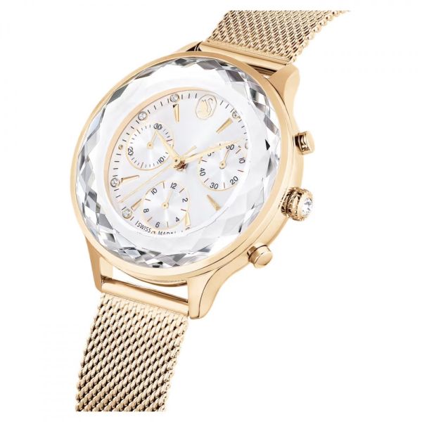 Relógio Swarovski Nova Chrono Fabrico suíço Pulseira de metal Dourado Acabamento em champanhe dourado