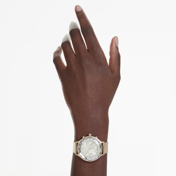 Relógio Swarovski Nova Chrono Fabrico suíço Pulseira de metal Dourado Acabamento em champanhe dourado
