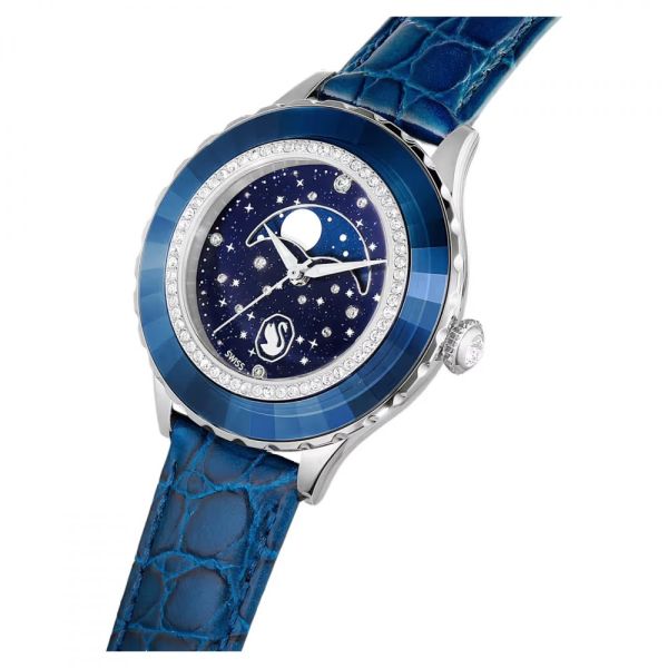 Relógio Swarovski Octea Moon Fabrico suíço Lua Pulseira de tecido Azul Aço inoxidável