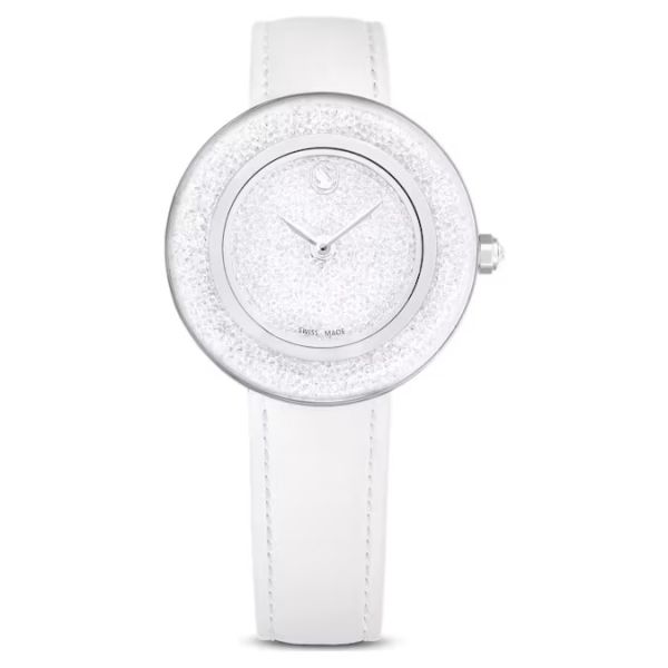 Relógio Swarovski Crystalline Lustre Fabrico suíço Pulseira de tecido Branco Aço inoxidável