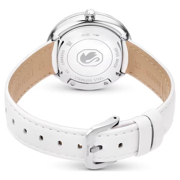 Relógio Swarovski Crystalline Lustre Fabrico suíço Pulseira de tecido Branco Aço inoxidável