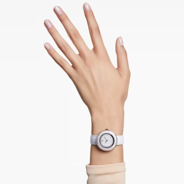 Relógio Swarovski Crystalline Lustre Fabrico suíço Pulseira de tecido Branco Aço inoxidável