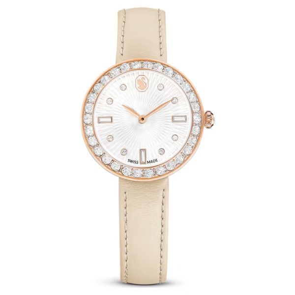 Relógio Swarovski Certa Fabrico suíço Pulseira Bege Acabamento em rosa dourado