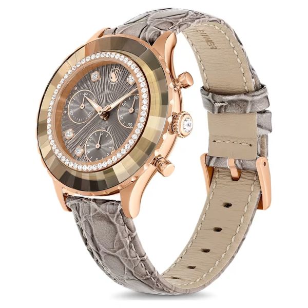 Relógio Swarovski Octea Chrono Fabrico suíço Pulseira Cinzento Acabamento em rosa dourado