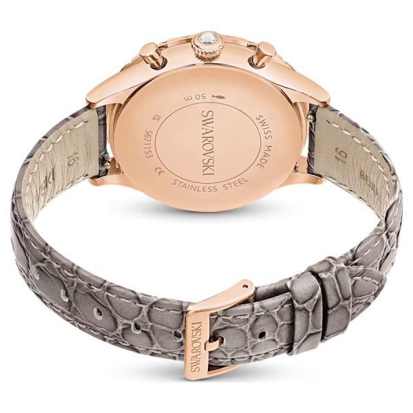 Relógio Swarovski Octea Chrono Fabrico suíço Pulseira Cinzento Acabamento em rosa dourado