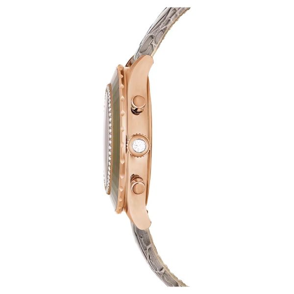 Relógio Swarovski Octea Chrono Fabrico suíço Pulseira Cinzento Acabamento em rosa dourado