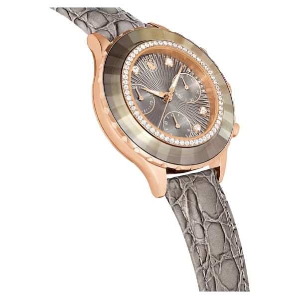 Relógio Swarovski Octea Chrono Fabrico suíço Pulseira Cinzento Acabamento em rosa dourado