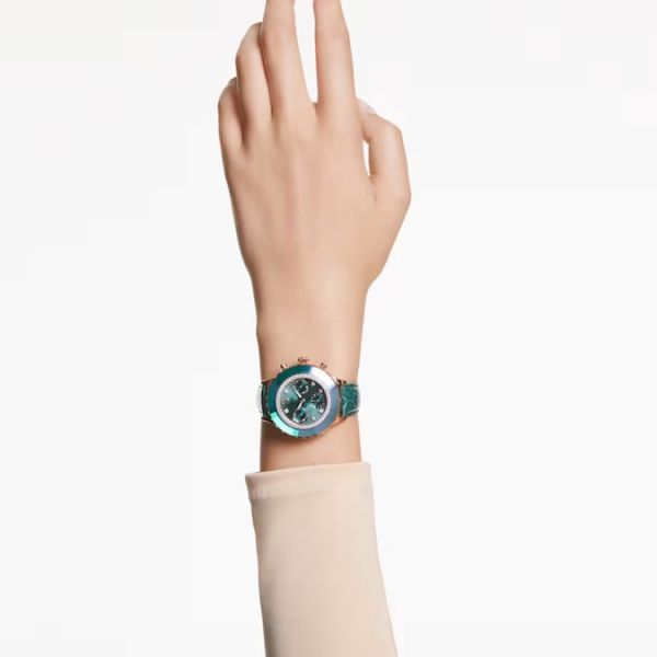 Relógio Swarovski Octea Chrono Fabrico suíço Pulseira Verde Acabamento em rosa dourado