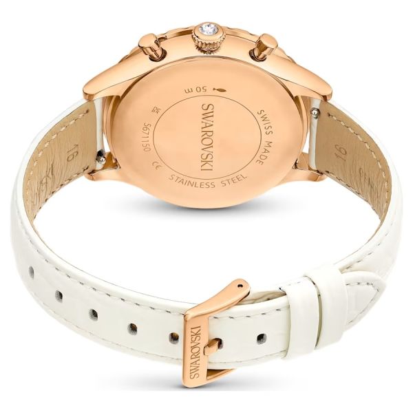 Relógio Swarovski Octea Chrono Fabrico suíço Pulseira Branco Acabamento em rosa dourado