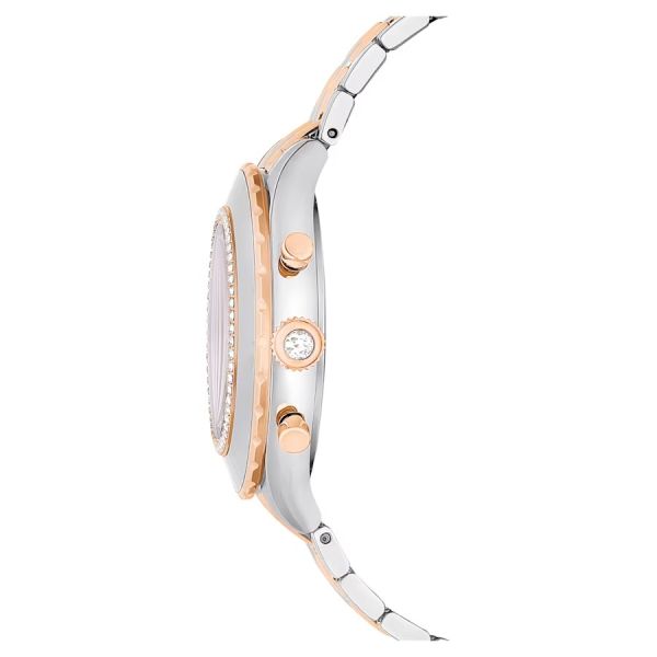 Relógio Swarovski Octea Chrono Fabrico suíço Pulseira de metal Tom Dourado rosa Acabamento de combinação de metais