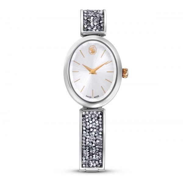 Relógio Swarovski Crystal Rock Oval Fabrico suíço Pulseira de metal Branco Aço inoxidável