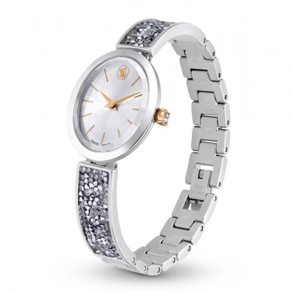 Relógio Swarovski Crystal Rock Oval Fabrico suíço Pulseira de metal Branco Aço inoxidável