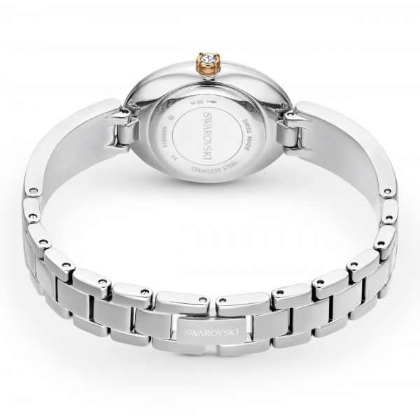 Relógio Swarovski Crystal Rock Oval Fabrico suíço Pulseira de metal Branco Aço inoxidável