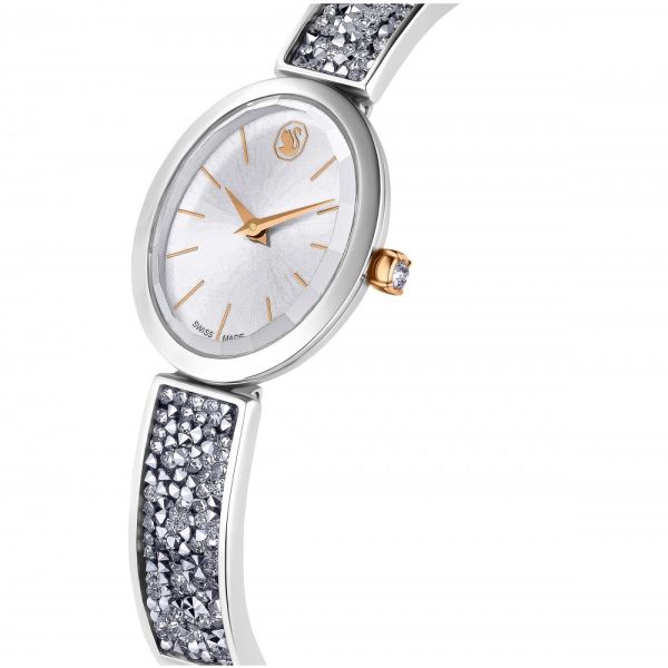Relógio Swarovski Crystal Rock Oval Fabrico suíço Pulseira de metal Branco Aço inoxidável