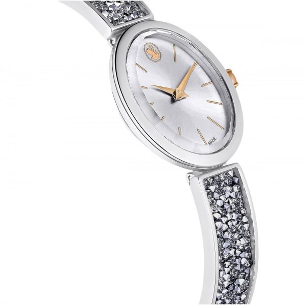 Relógio Swarovski Crystal Rock Oval Fabrico suíço Pulseira de metal Branco Aço inoxidável