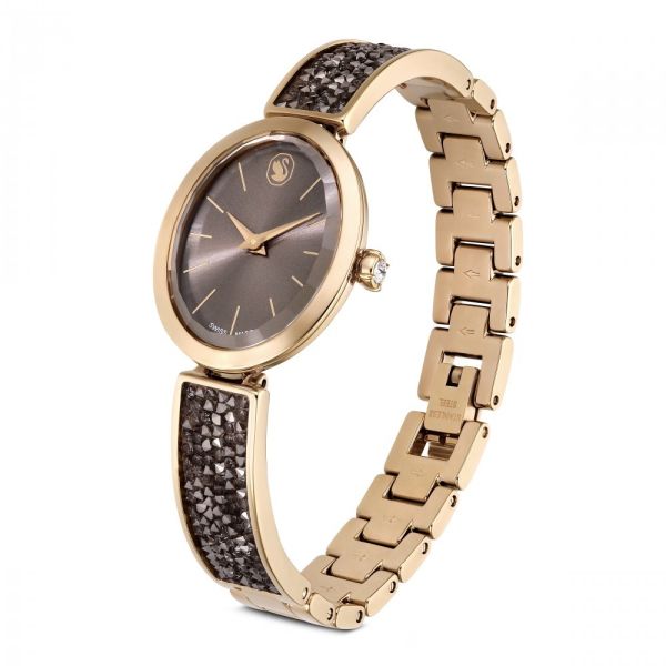 Relógio Swarovski Crystal Rock Oval Fabrico suíço Pulseira de metal Cinzento Acabamento em rosa dourado