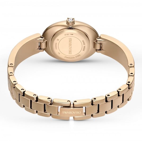 Relógio Swarovski Crystal Rock Oval Fabrico suíço Pulseira de metal Cinzento Acabamento em rosa dourado