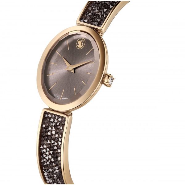 Relógio Swarovski Crystal Rock Oval Fabrico suíço Pulseira de metal Cinzento Acabamento em rosa dourado