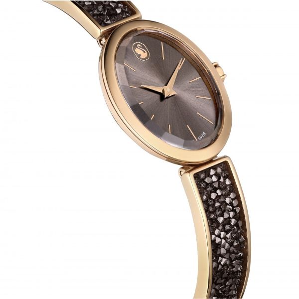 Relógio Swarovski Crystal Rock Oval Fabrico suíço Pulseira de metal Cinzento Acabamento em rosa dourado
