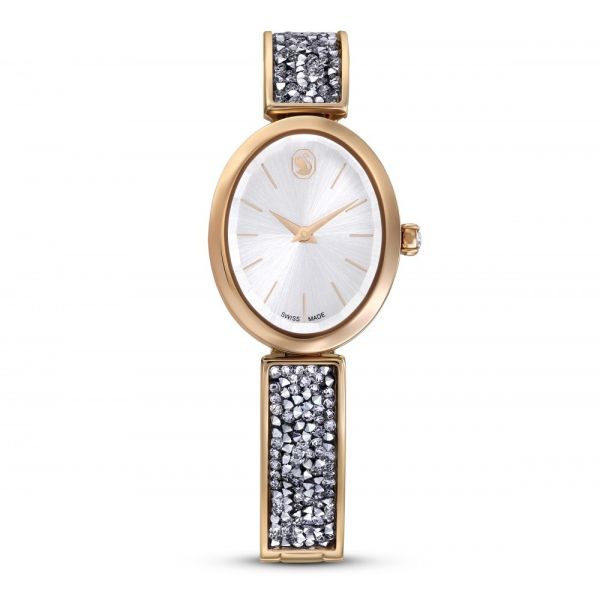 Relógio Swarovski Crystal Rock Oval Fabrico suíço Pulseira de metal Tom Dourado rosa Acabamento em rosa dourado