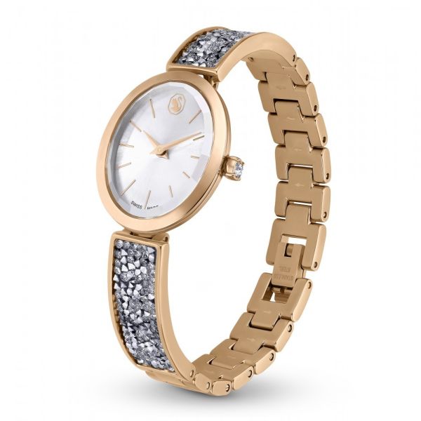 Relógio Swarovski Crystal Rock Oval Fabrico suíço Pulseira de metal Tom Dourado rosa Acabamento em rosa dourado