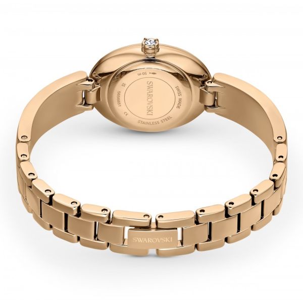 Relógio Swarovski Crystal Rock Oval Fabrico suíço Pulseira de metal Tom Dourado rosa Acabamento em rosa dourado