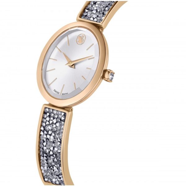 Relógio Swarovski Crystal Rock Oval Fabrico suíço Pulseira de metal Tom Dourado rosa Acabamento em rosa dourado