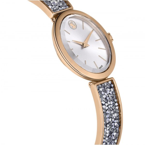 Relógio Swarovski Crystal Rock Oval Fabrico suíço Pulseira de metal Tom Dourado rosa Acabamento em rosa dourado