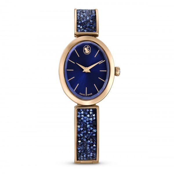 Relógio Swarovski Crystal Rock Oval Fabrico suíço Pulseira de metal Azul Acabamento em rosa dourado