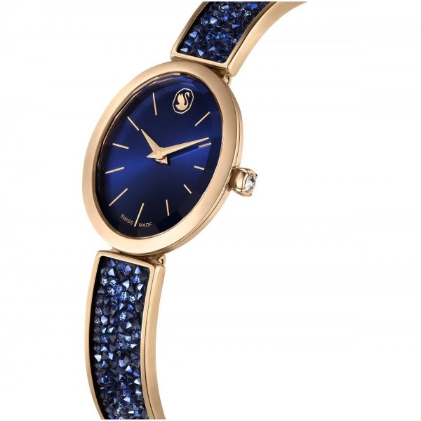 Relógio Swarovski Crystal Rock Oval Fabrico suíço Pulseira de metal Azul Acabamento em rosa dourado