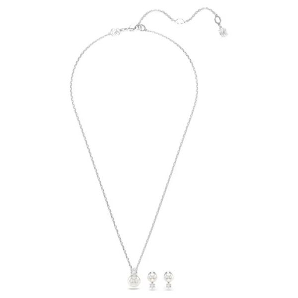 Conjunto Swarovski Matrix Crystal Pearl Lapidação redonda Branco Lacado a ródio