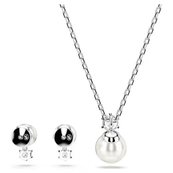Conjunto Swarovski Matrix Crystal Pearl Lapidação redonda Branco Lacado a ródio