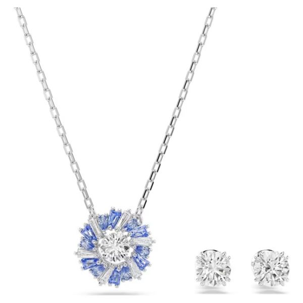 Conjunto Swarovski Idyllia Combinação de lapidações Flor Azul Lacado a ródio