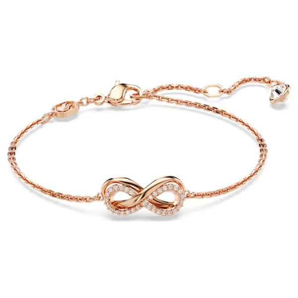 Conjunto Swarovski Hyperbola Infinity Branco Lacado a rosa dourado