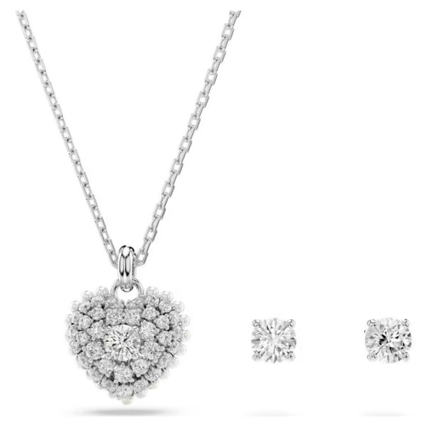 Conjunto Swarovski Hyperbola Coração Branco Lacado a ródio