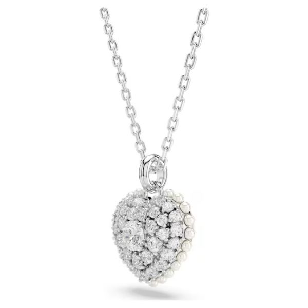 Conjunto Swarovski Hyperbola Coração Branco Lacado a ródio