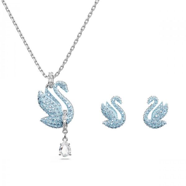 Conjunto Swarovski Iconic Swan Cisne Azul Lacado a ródio
