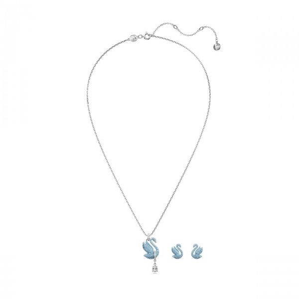 Conjunto Swarovski Iconic Swan Cisne Azul Lacado a ródio