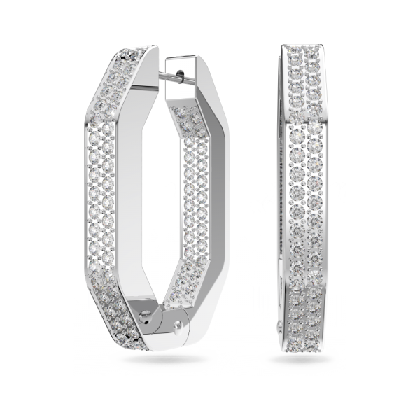 Brincos Swarovski Argola Dextera Modelo Octagonal Médias Brancos Lacado a Ródio