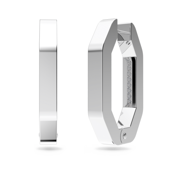 Brincos Swarovski Argola Dextera Modelo Octagonal Médias Brancos Lacado a Ródio