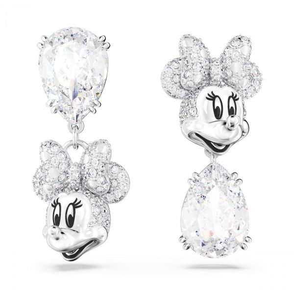 Brincos Swarovski Disney Minnie Mouse drop Design assimétrico Branco Revestido a Ródio