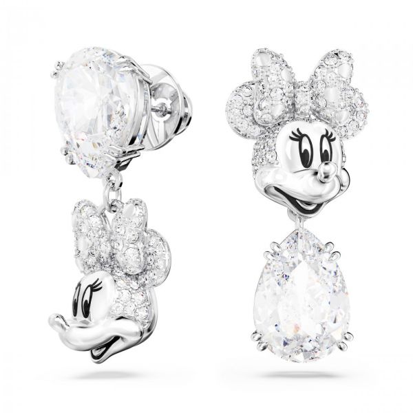 Brincos Swarovski Disney Minnie Mouse drop Design assimétrico Branco Revestido a Ródio