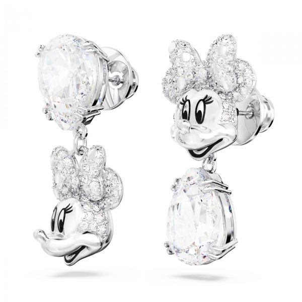 Brincos Swarovski Disney Minnie Mouse drop Design assimétrico Branco Revestido a Ródio