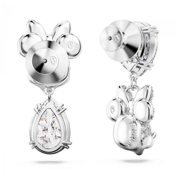Brincos Swarovski Disney Minnie Mouse drop Design assimétrico Branco Revestido a Ródio