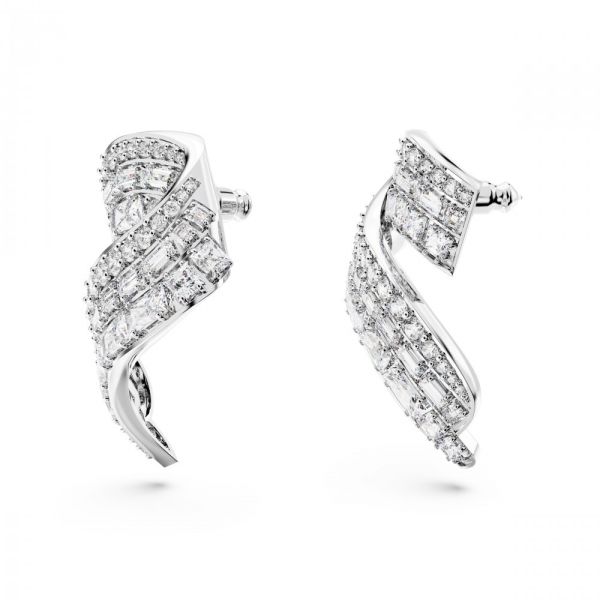 Brincos Swarovski Hyperbola stud Zircónia neutra em carbono Cortes mistos Branco Revestido a Ródio