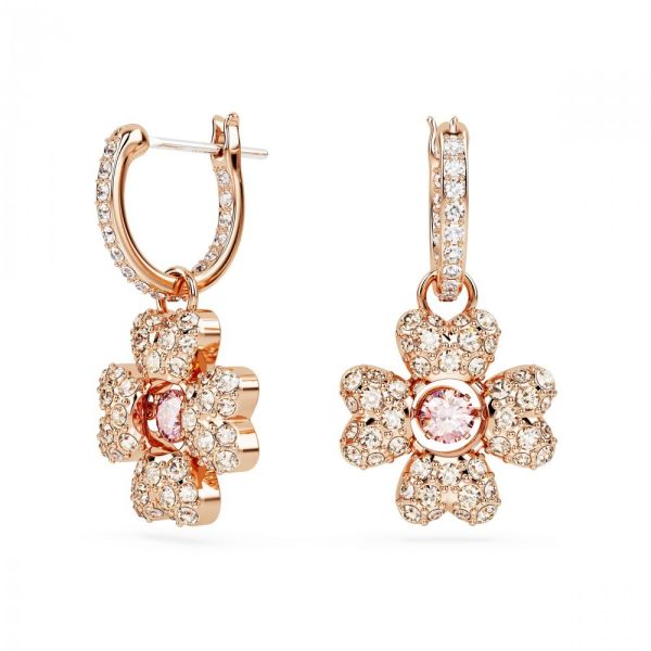 Brincos Swarovski Idyllia drop Trevo Branco Revestido a tom de Dourado rosa