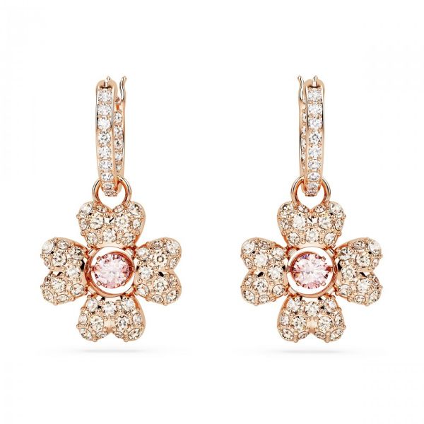 Brincos Swarovski Idyllia drop Trevo Branco Revestido a tom de Dourado rosa