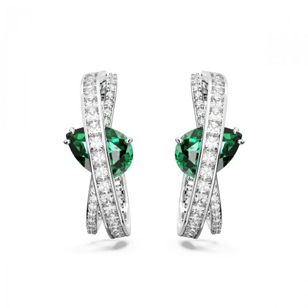 Brincos Swarovski Hyperbola hoop Zircónia neutra em carbono Cortes mistos Verde Revestido a Ródio