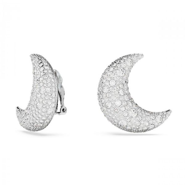 Brincos Swarovski Luna clip Lua Branco Revestido a Ródio