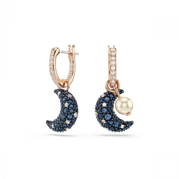 Brincos Swarovski Luna drop Design assimétrico Lua Multicolorido Revestido a tom de Dourado rosa